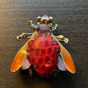 GAS Bijoux Silver, Crystal, and Leather Insect Brooch